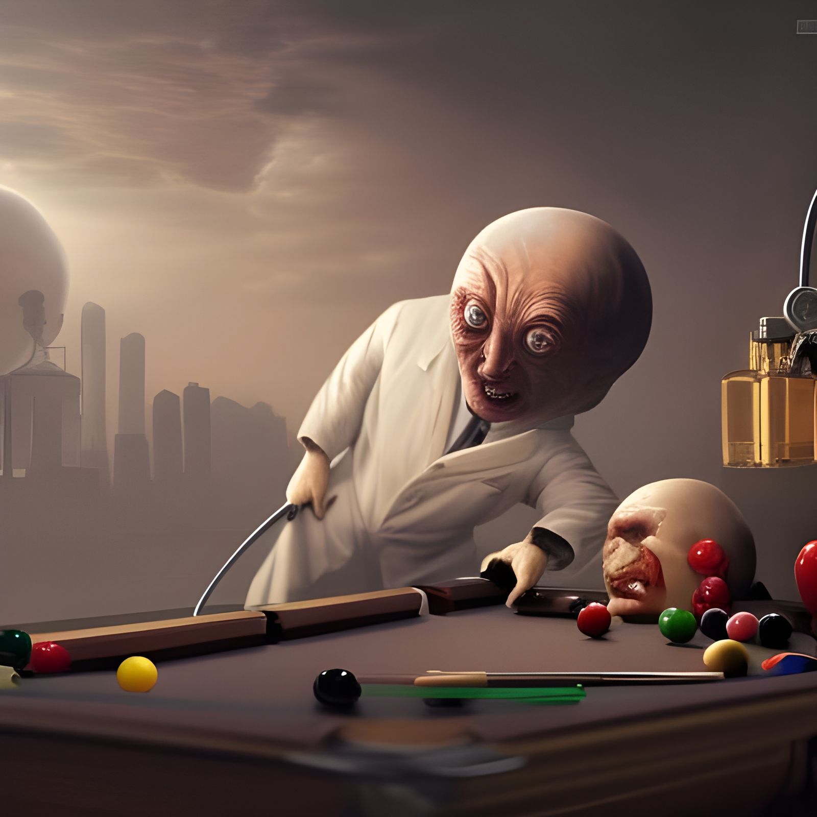 Hyperrealistic Doctor with Billiard Ball Head