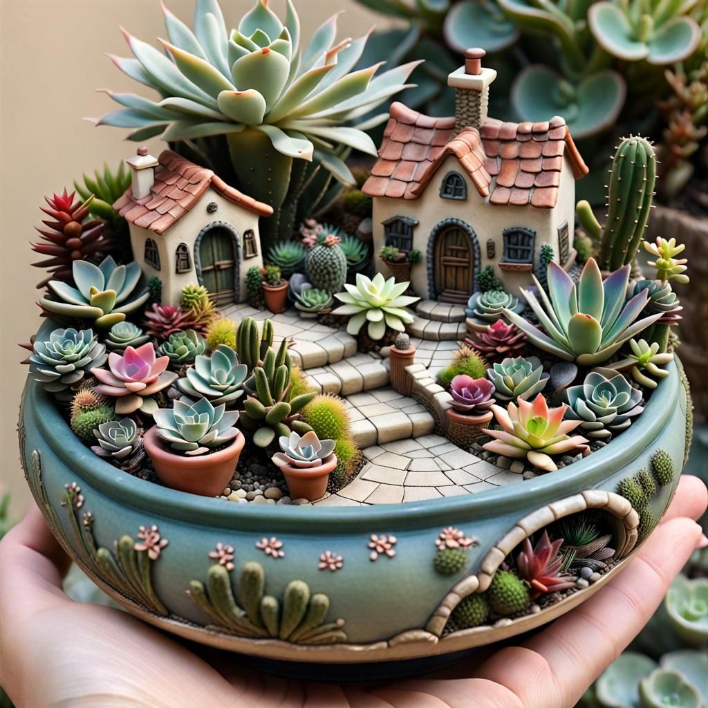 Miniature Fairy-Tale Garden in a Bowl