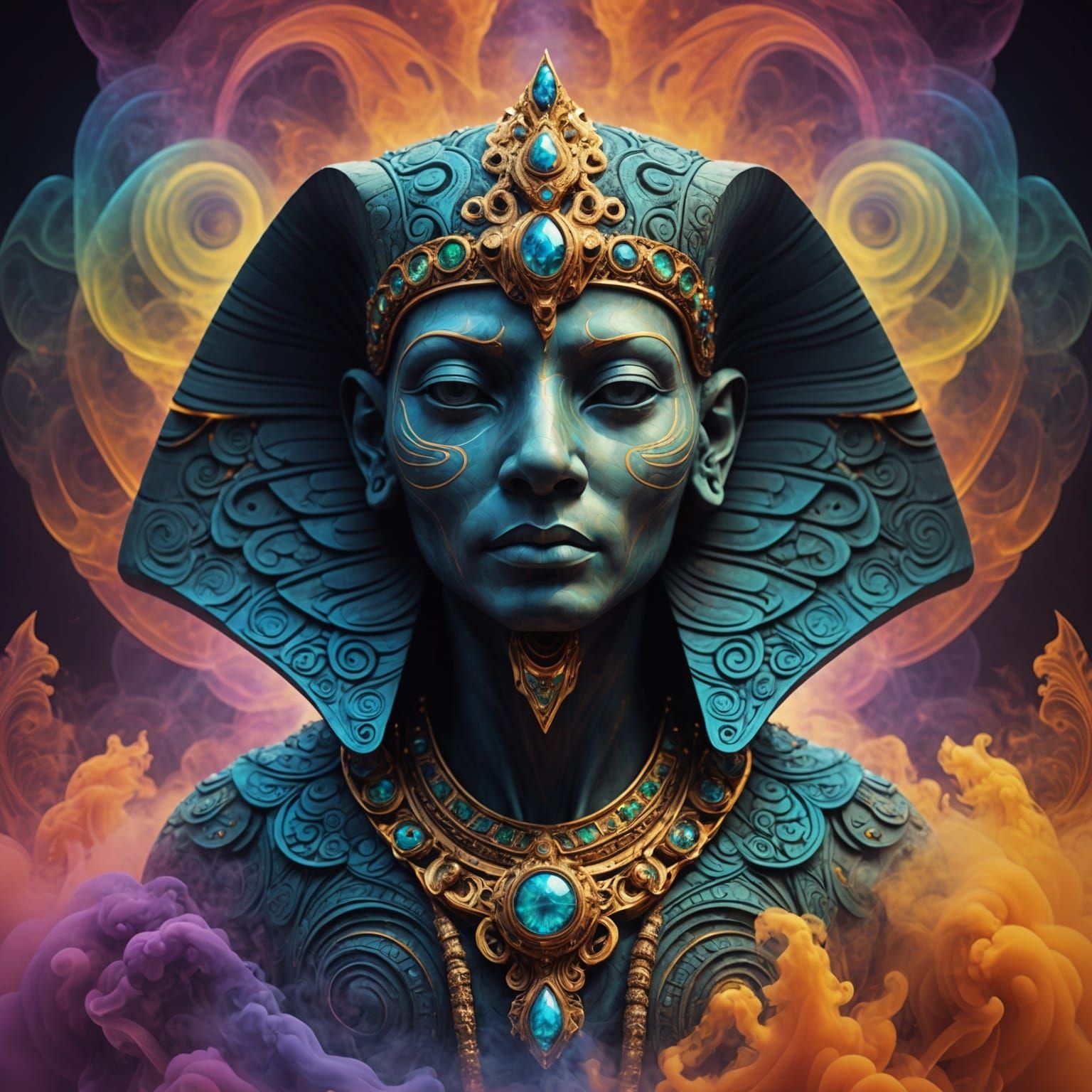 Fractal Sphinx in Multicolored Smoke, 8K Resolution