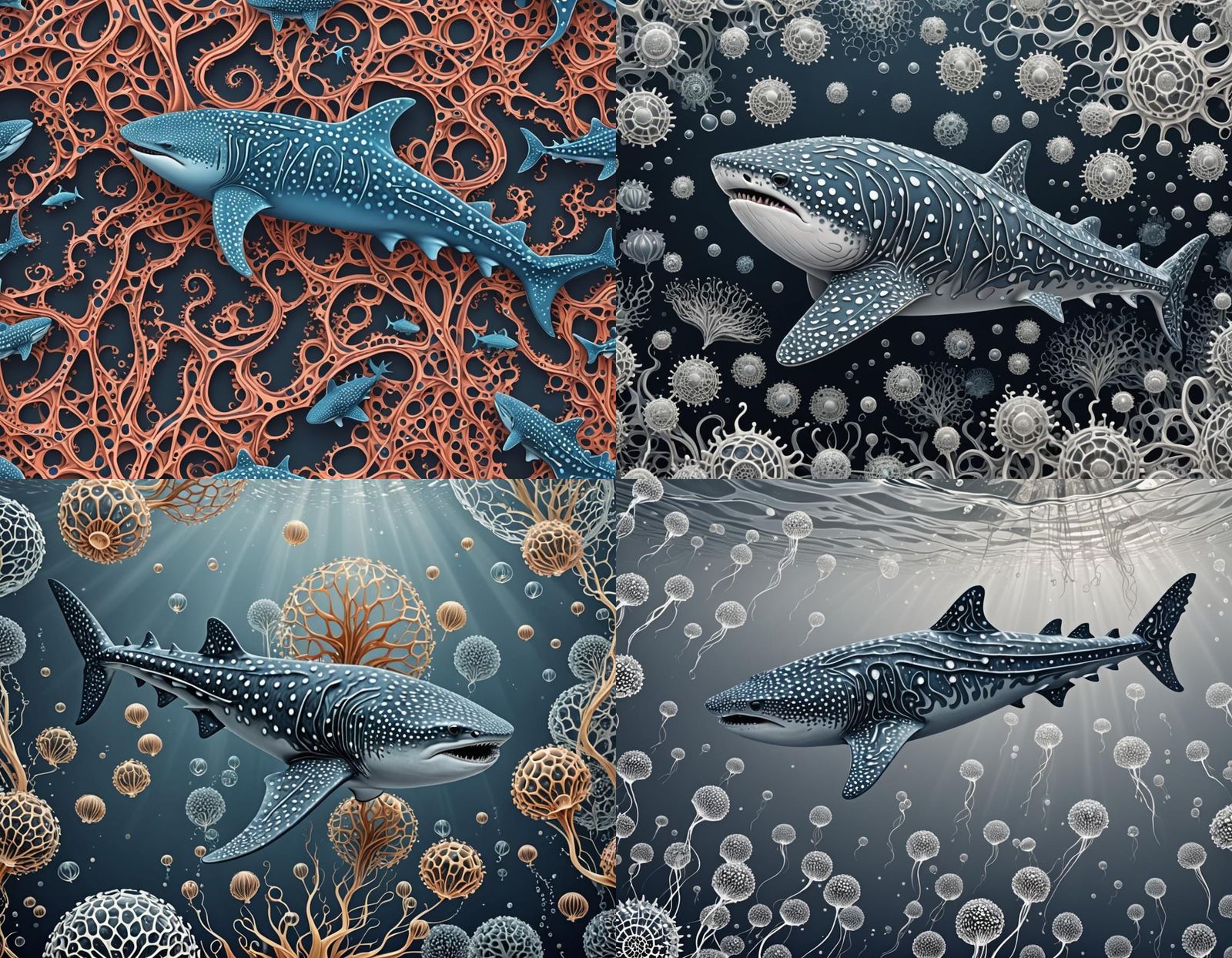 Abstract Fractal Whale Shark Jellyfish with Zentangle