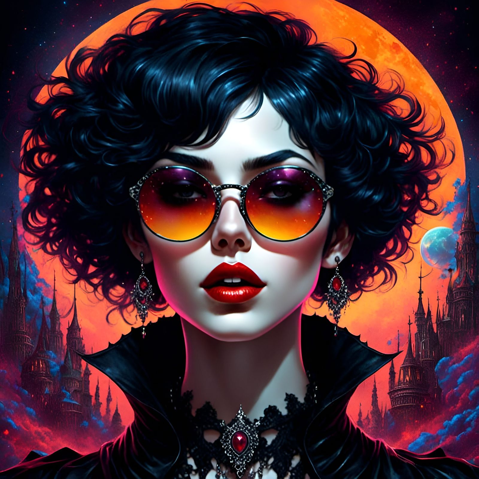 Beautiful Goth Lady with Sunglasses Illustration