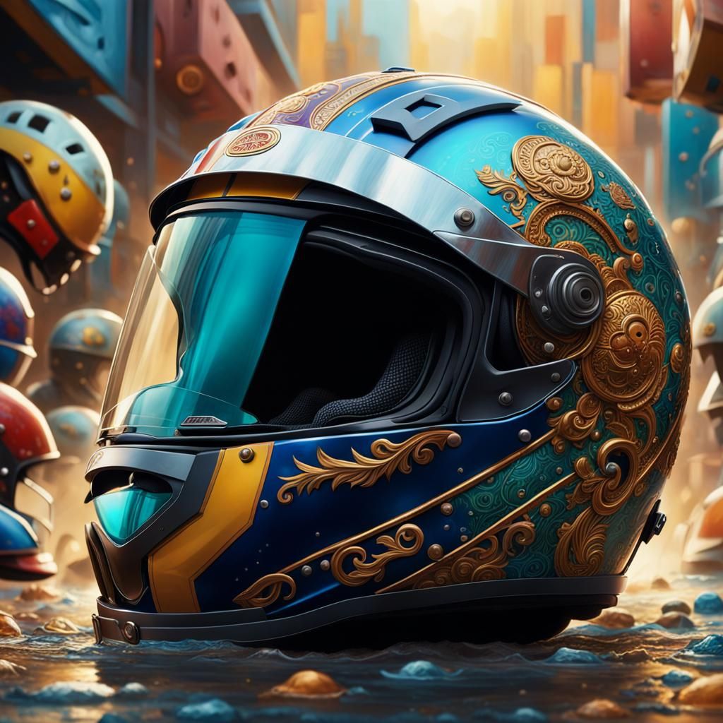 Detailed Helmet Concept Art with Dramatic Lighting