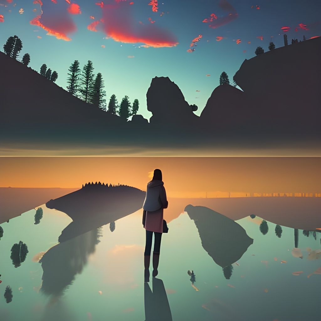 Desert Sunset Through Telescope: Fantasy Landscape