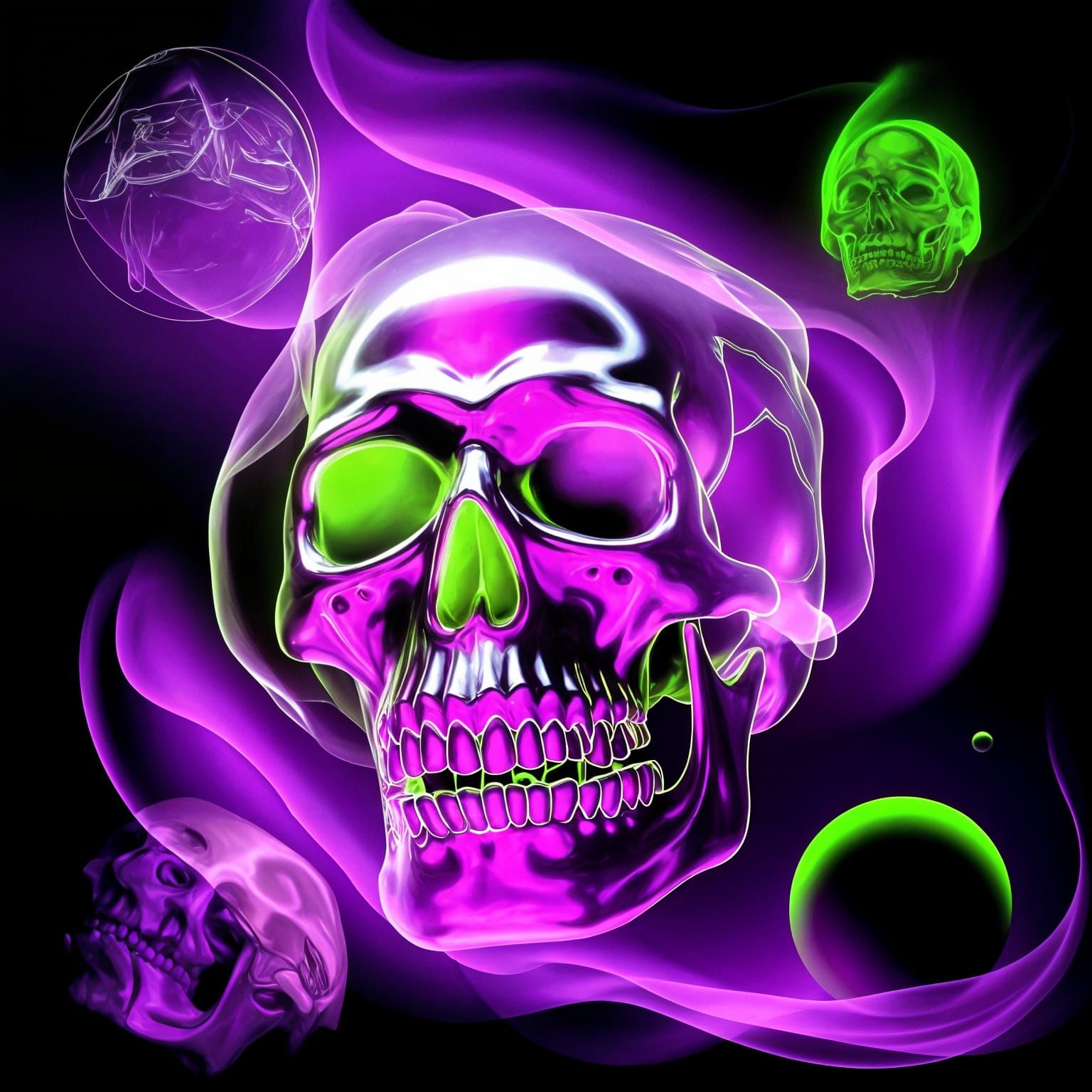 Ethereal Cosmic Skull in Vibrant Holographic Aura