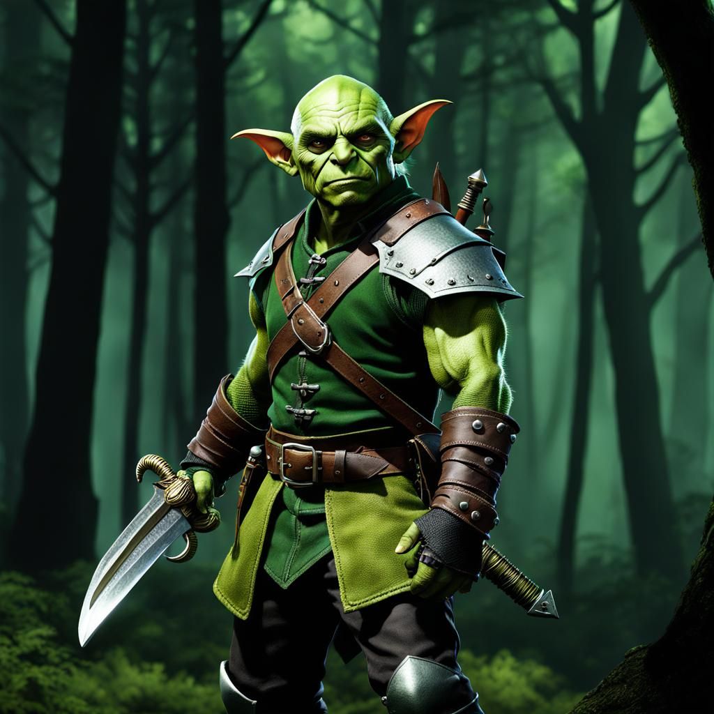 Male Goblin Thief in Forest, Matte Painting
