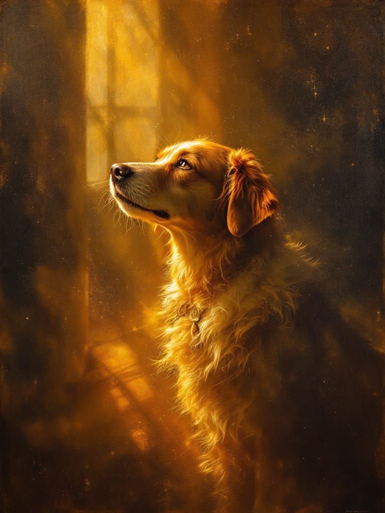 Golden Light on Dog in Renaissance Style