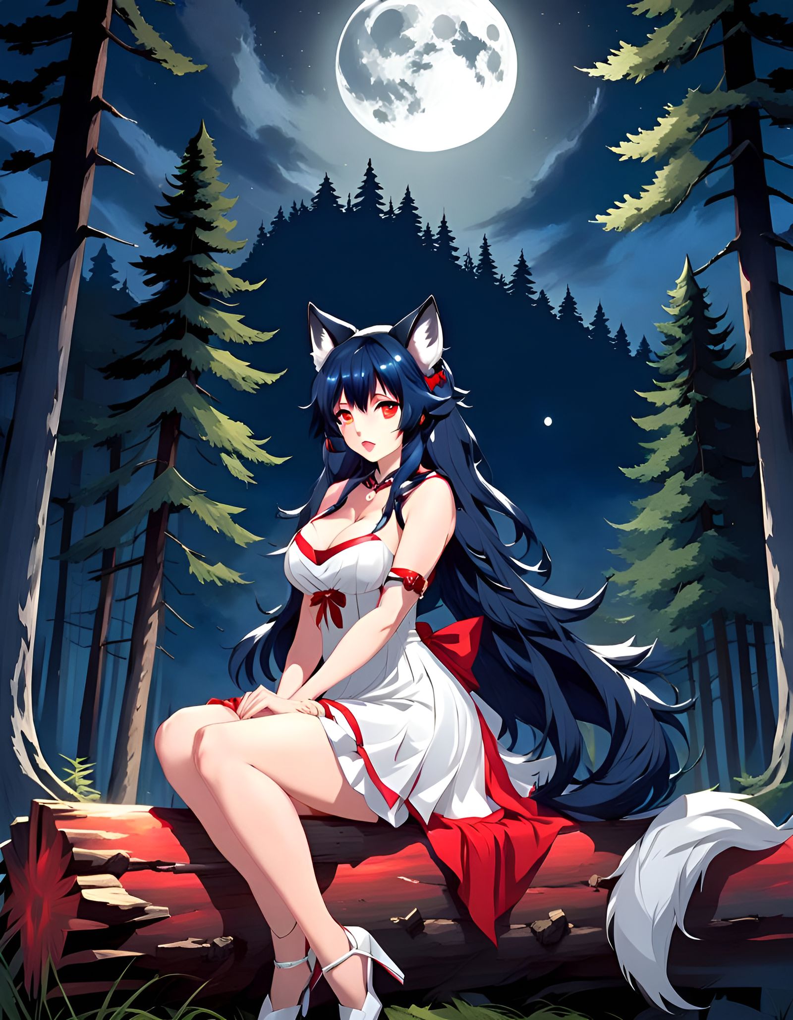 Anime Girl with Wolf Ears in Forest