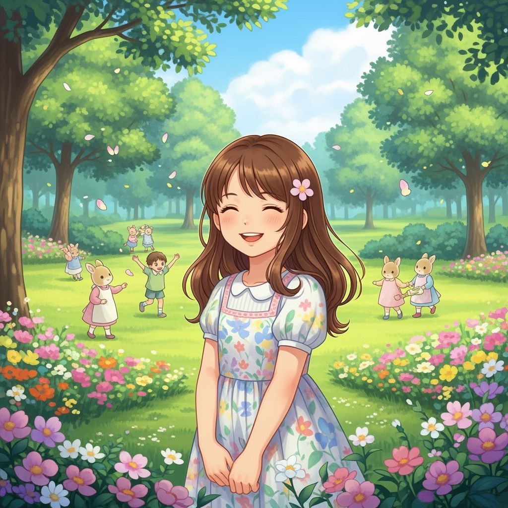 Happy Girl in Sunny Park, Impressionistic Style