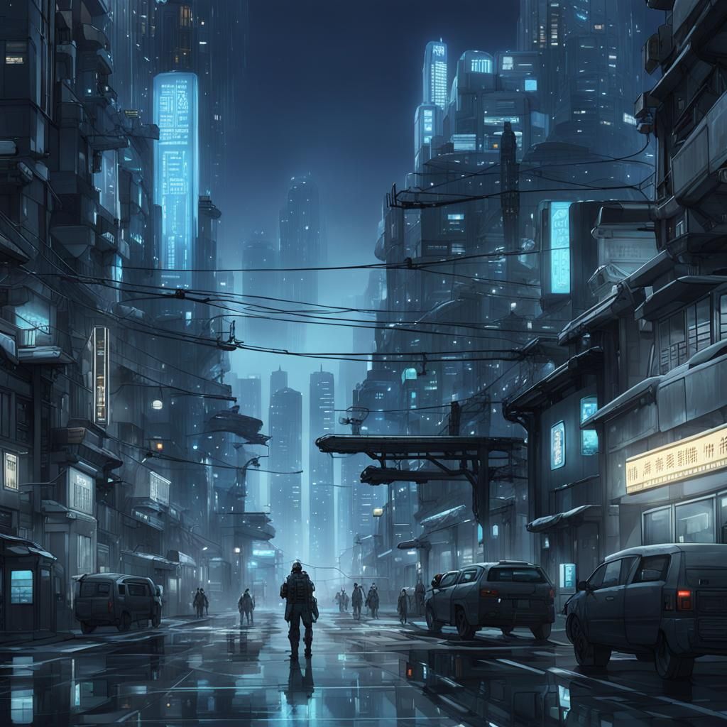Cyberpunk Cityscape at Night in Anime Style