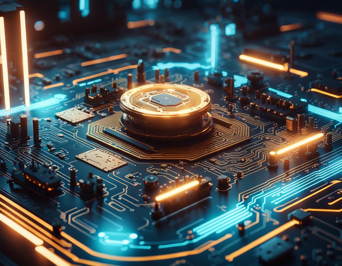 Futuristic AI Sensor with Light-Emitting Circuit Board