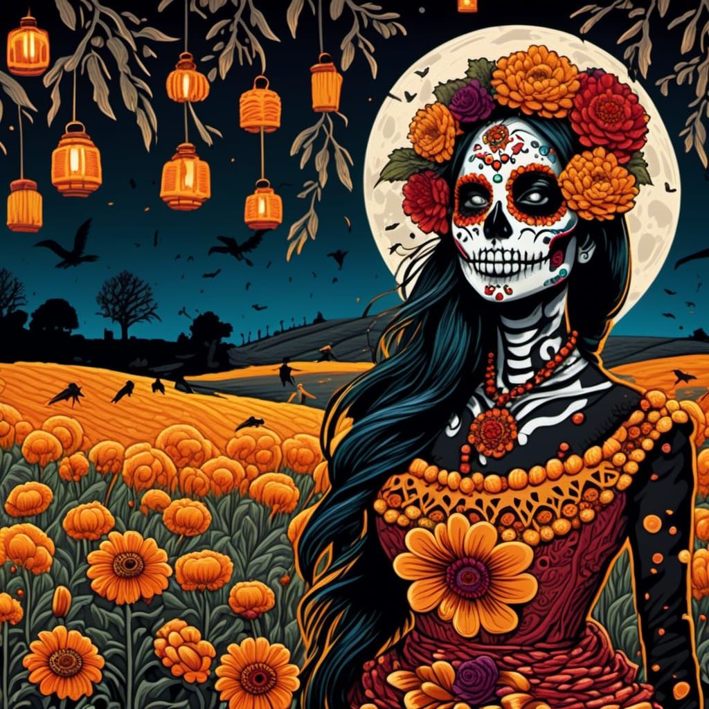 Day of the Dead Queen in Expressionist Folk Art