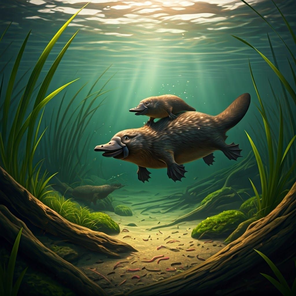Platypus Family Explores Australian River Depths