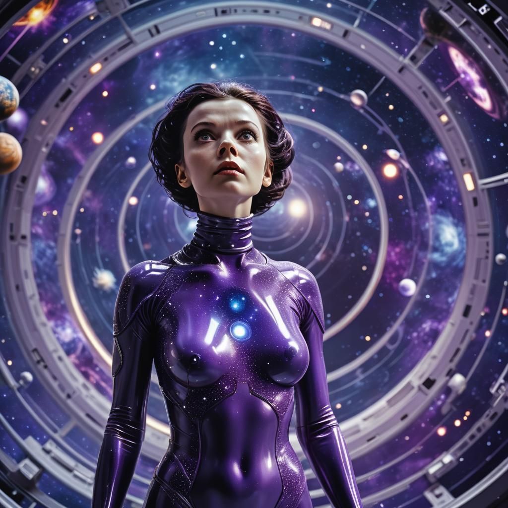 Woman in Violet Latex in Space