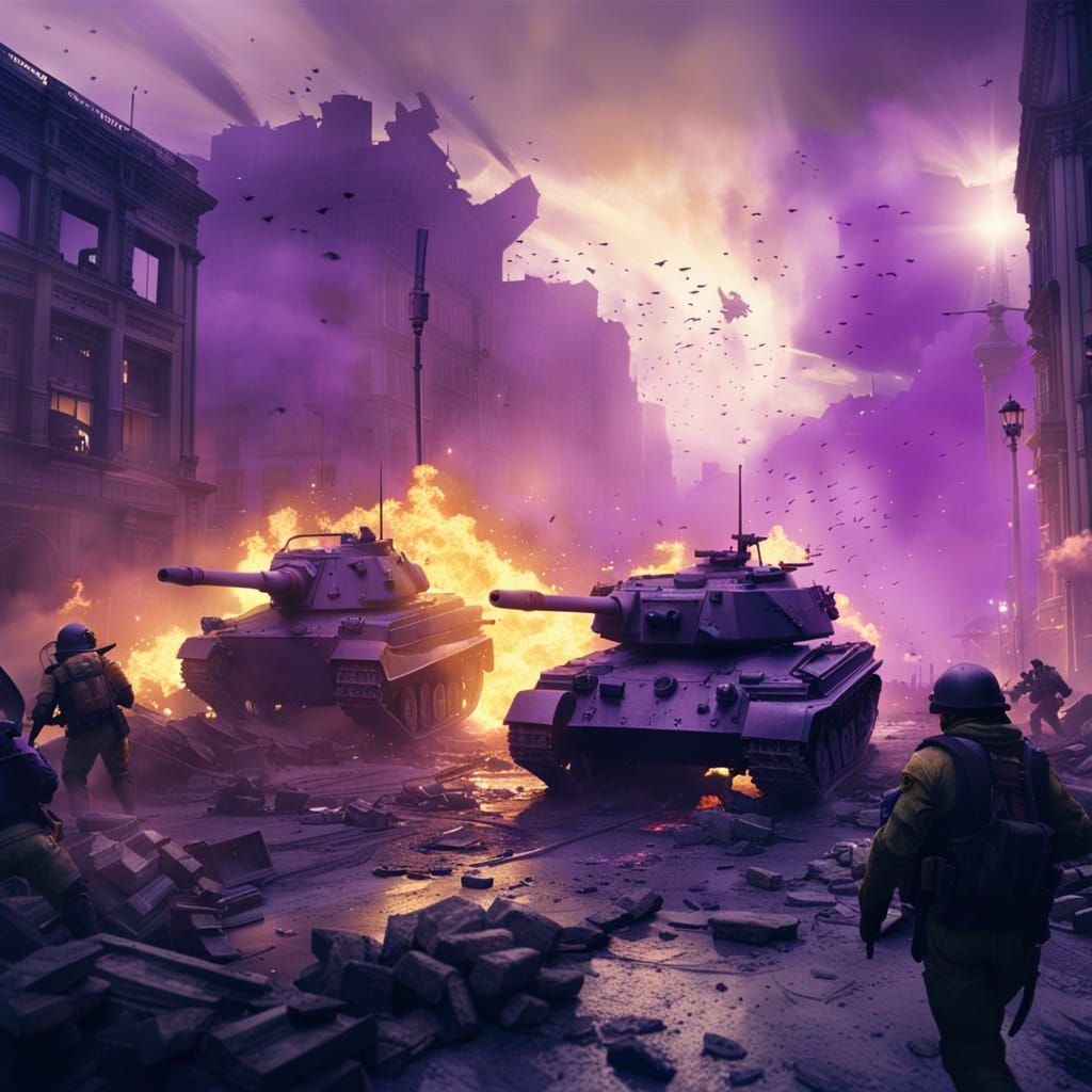 Armored Soldiers Clash in War-Torn City