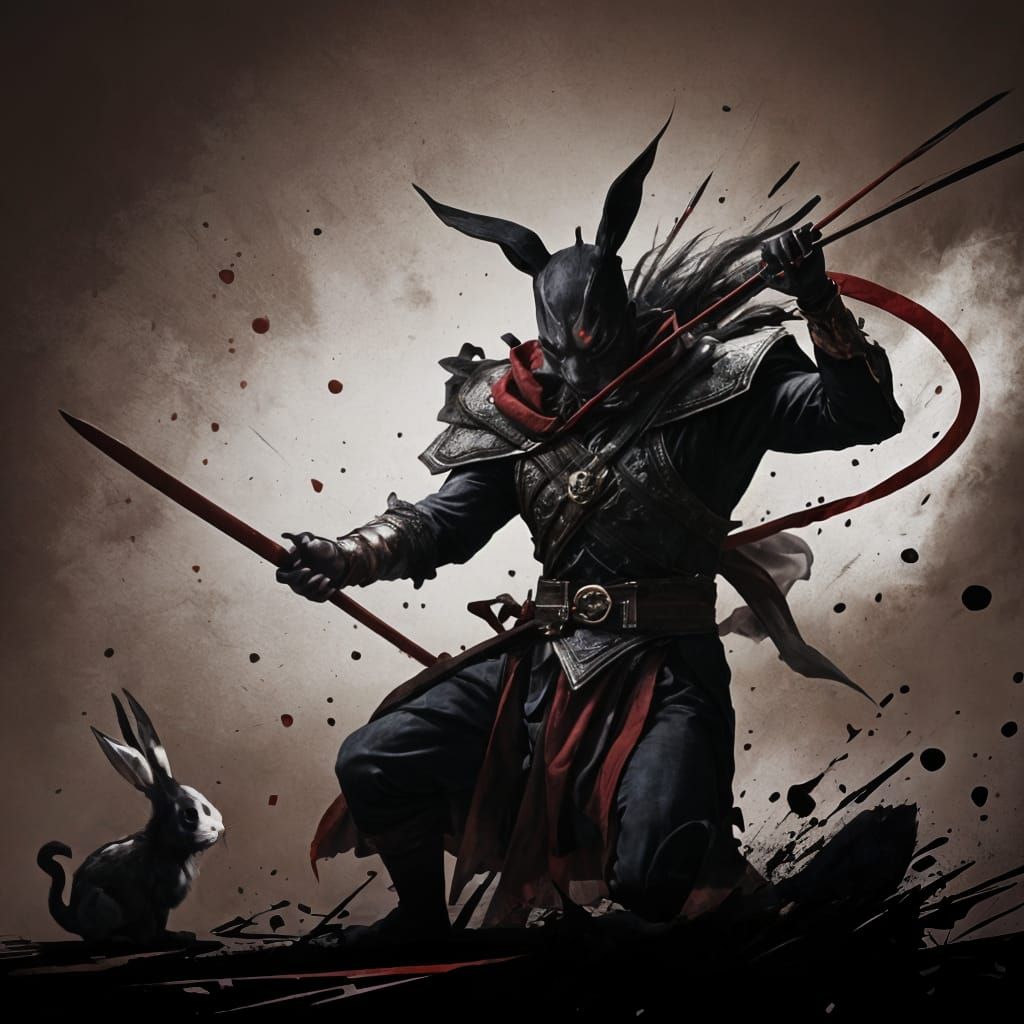 Vampire and Rabbit Warriors in Ink Splatter Art