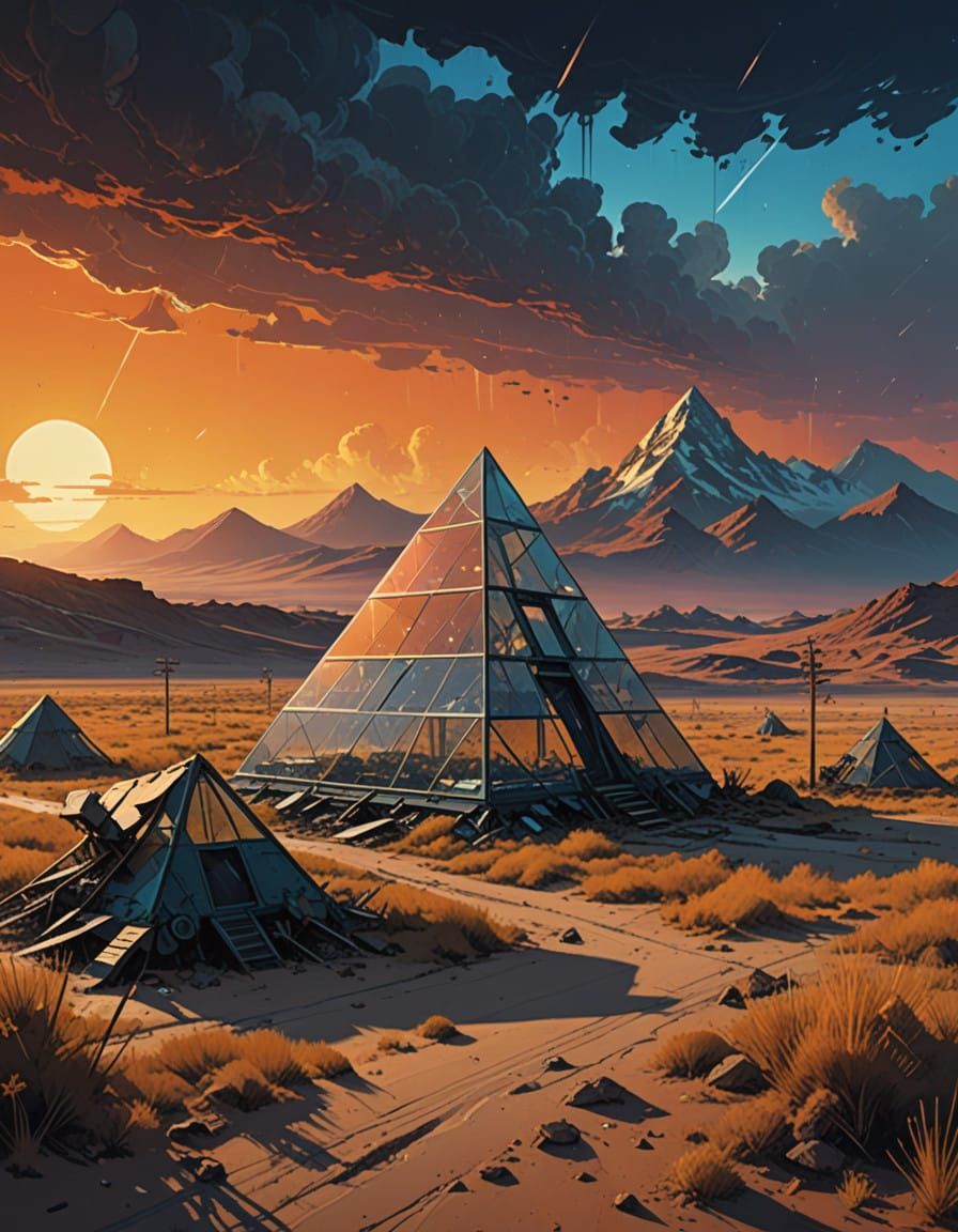 Surreal Glass Pyramid Explodes in a Kaleidoscopic Desert Nig...