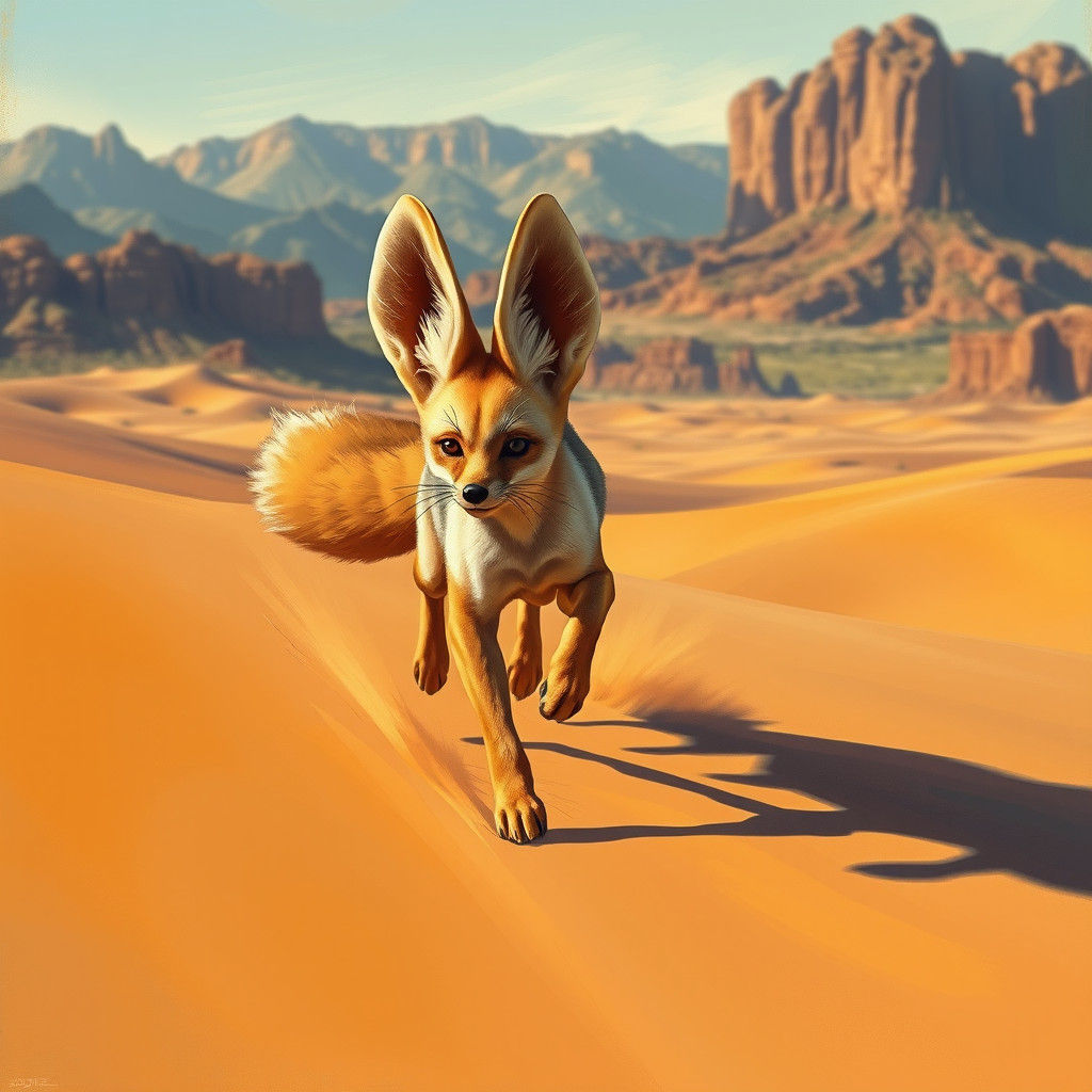 Fennec Fox Sprinting Across a Desert Landscape