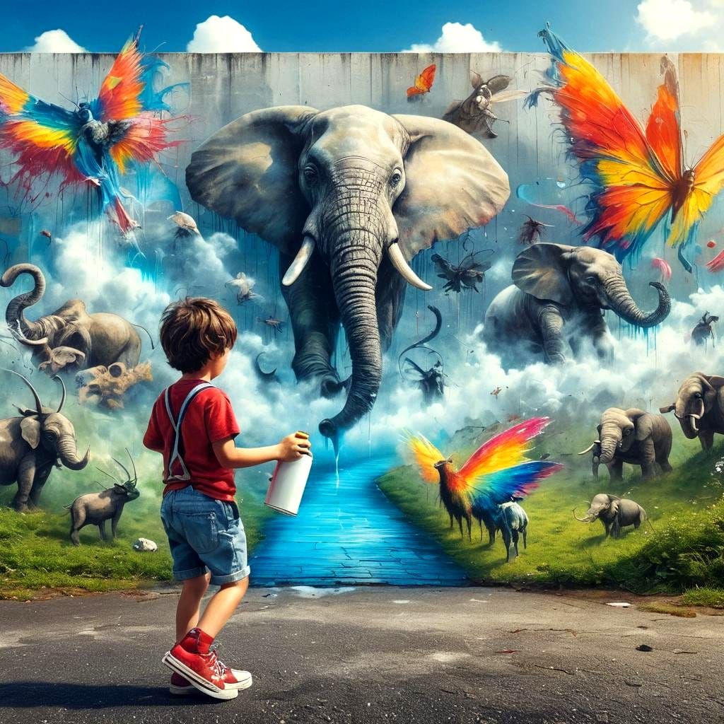 Boy Creates Surreal Mural With Spray Paint