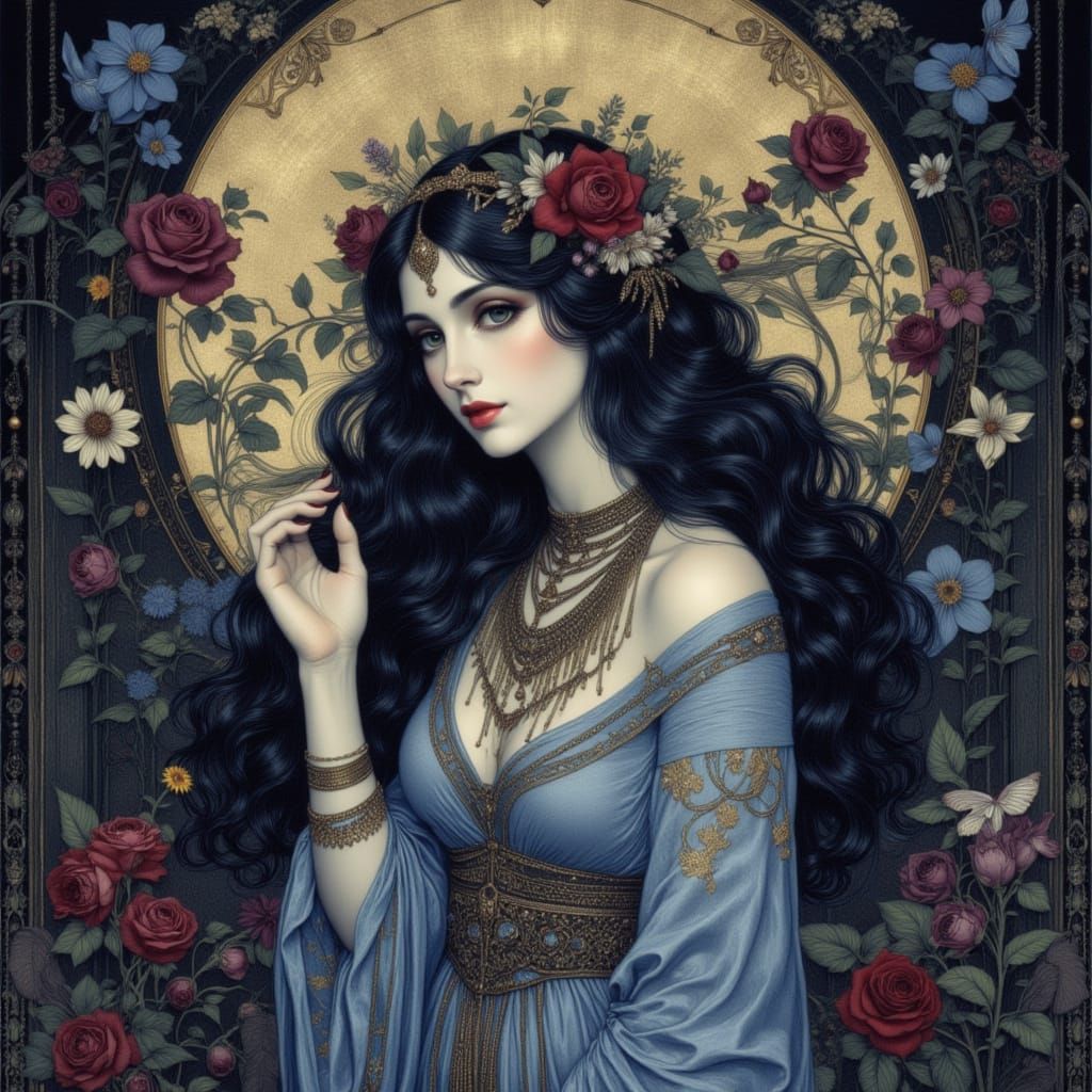 Moon Goddess in Art Nouveau and Dark Comic Style