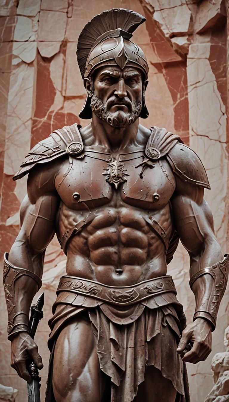 Stoic Spartan Warrior Statue in Hyperrealism