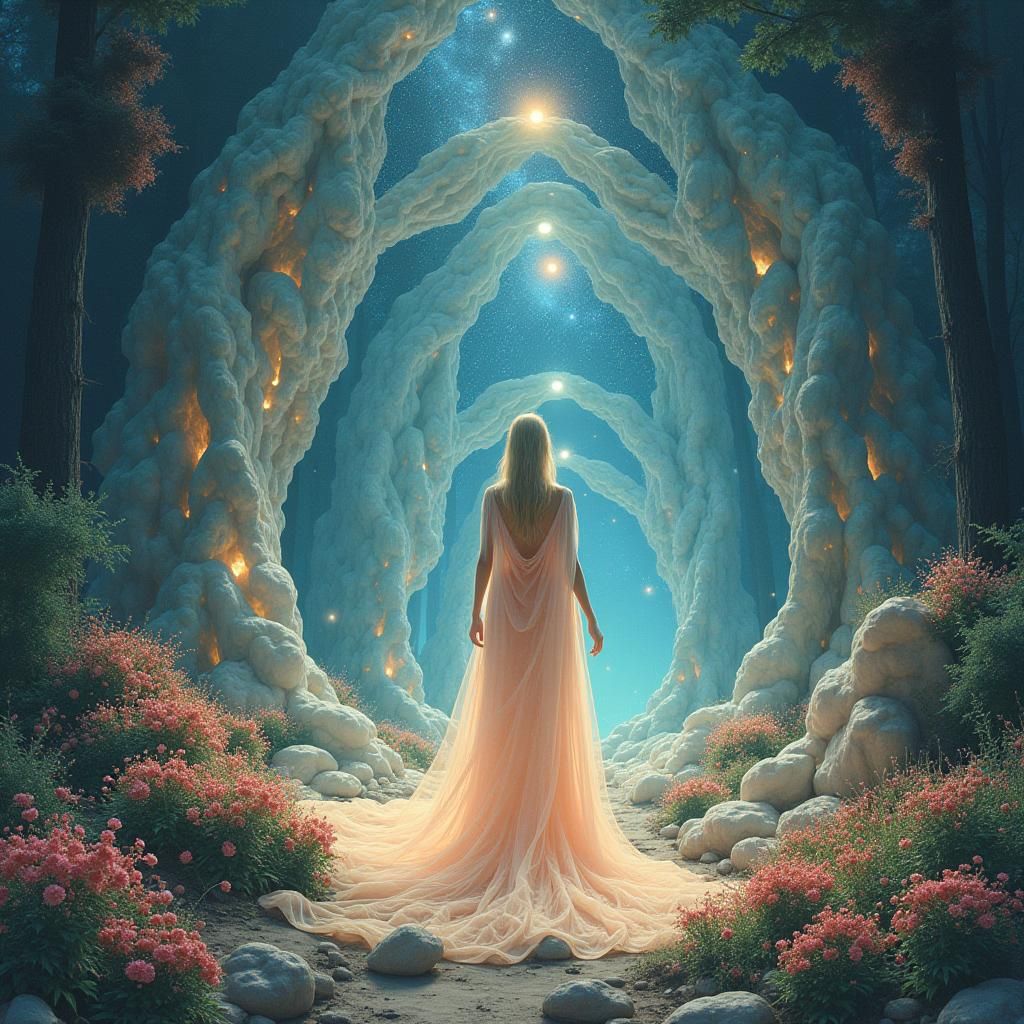 Ethereal Being in Dreamscape with Crystalline Archways