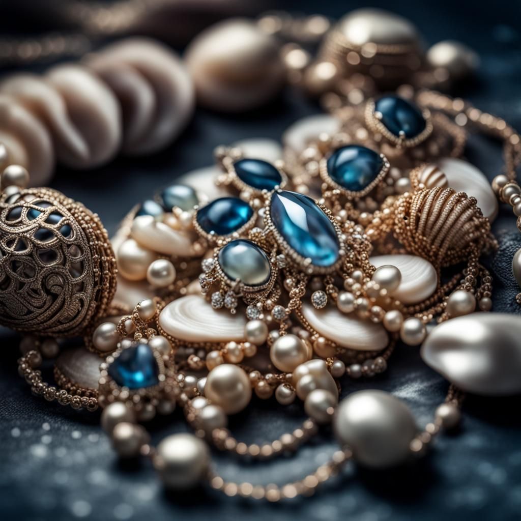 Seashell and Gem Jewellery in Hyperrealistic Detail