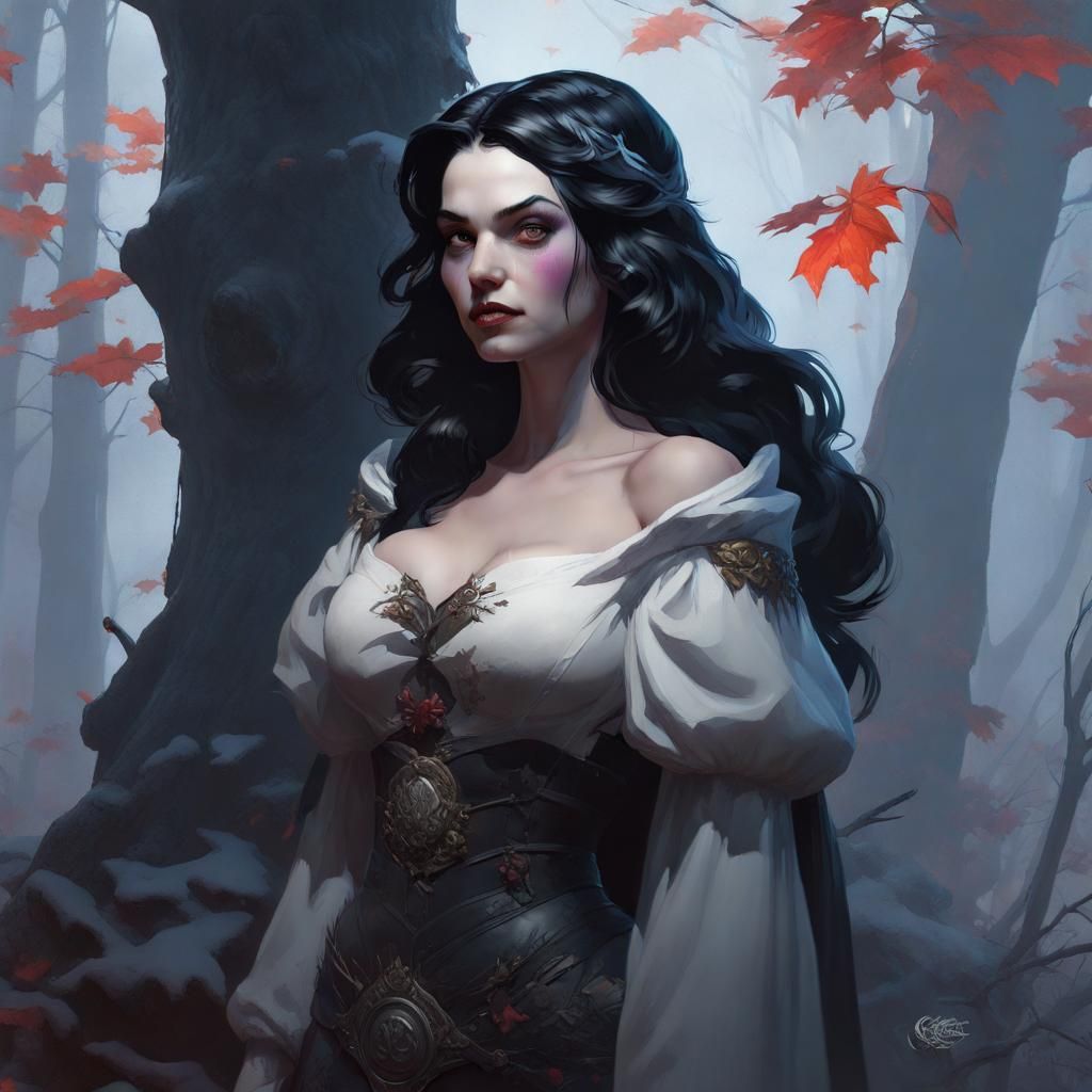 Gothic Snow White Portrait in Dark Forest