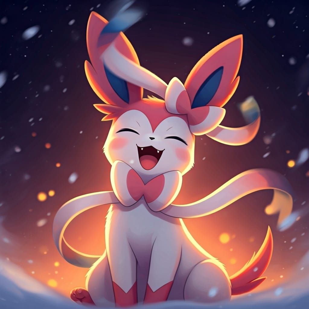 Cute Chibi Sylveon's Joyful Snow Dance