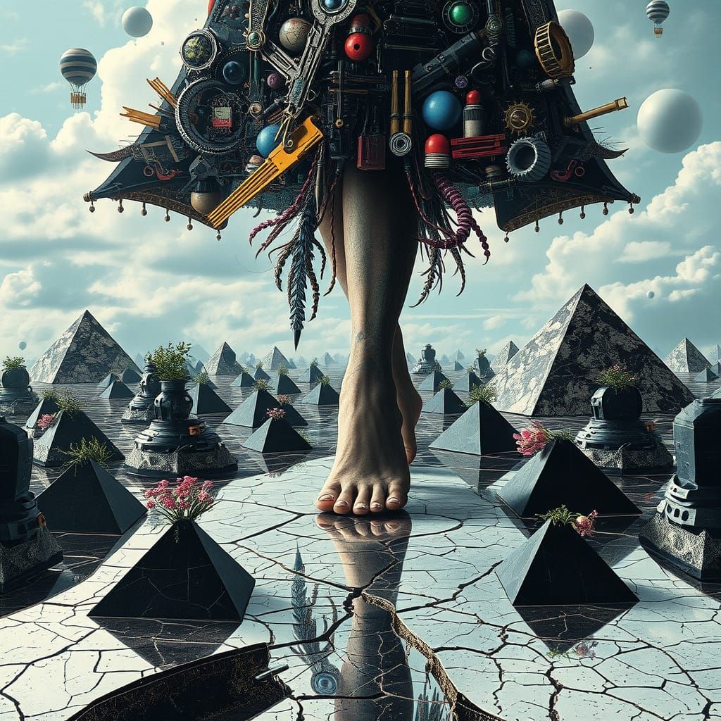 Enchanted Tool Goddess Stands Amidst Black and White Pyramid...