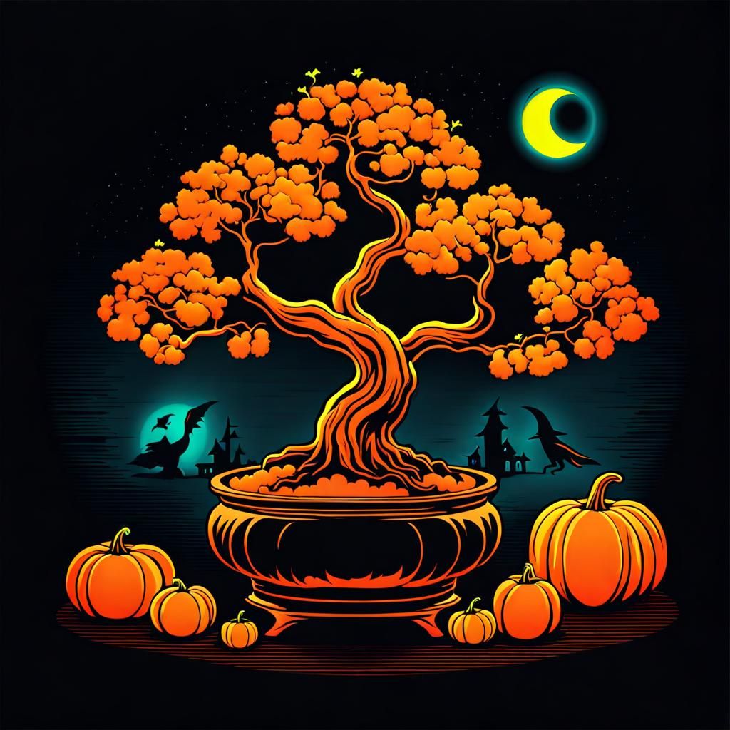 Halloween Bonsai Tree in Atomic Neon Comic Art
