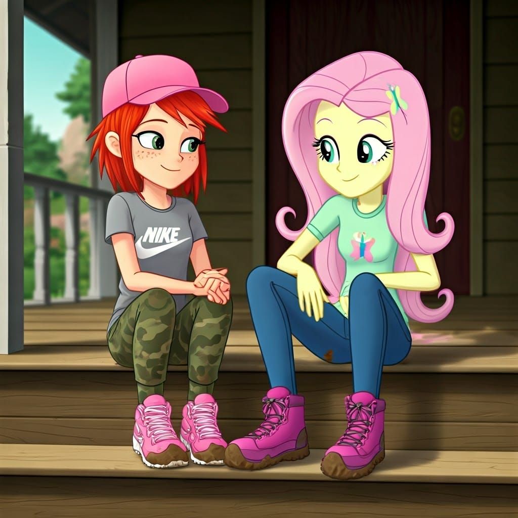 Girls Relaxing on Porch After Work