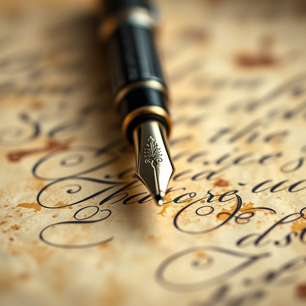 Macro Photograph of Vintage Pen on Parchment