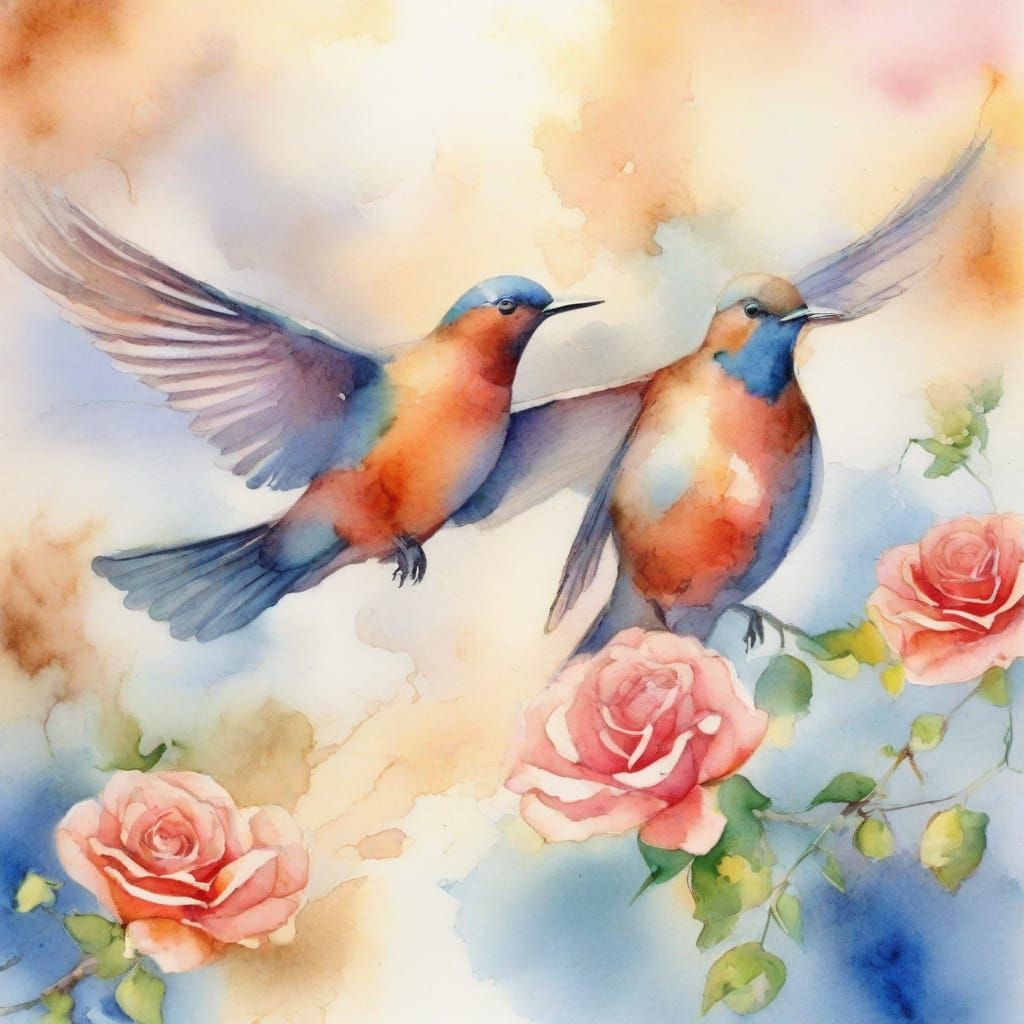 Elegant Passenger Pigeons in Vivid Fauvist Watercolor