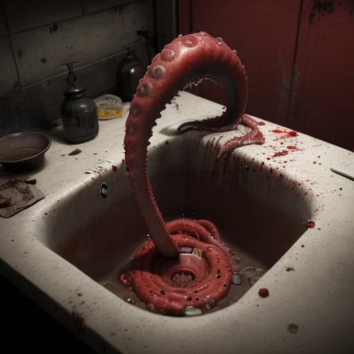 Sinister Tentacle Emerges in Filthy Kitchen