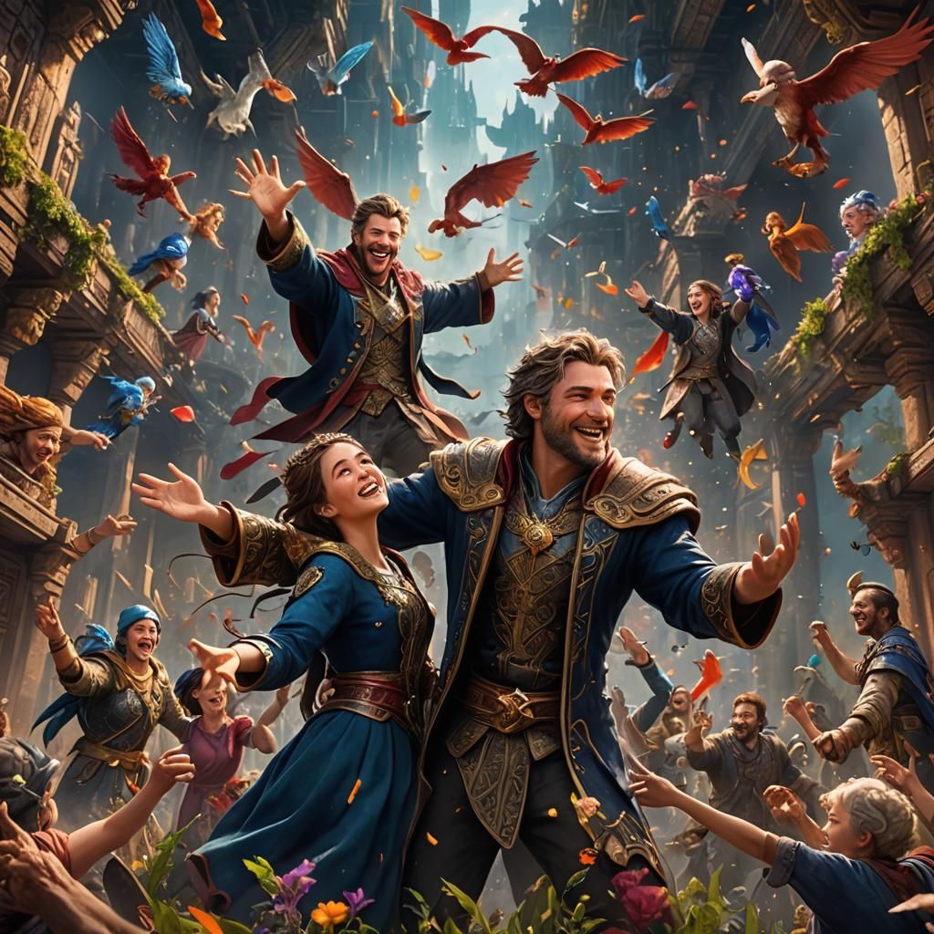 Fantastical Figures with Loving Smiles, Detailed Matte Paint...