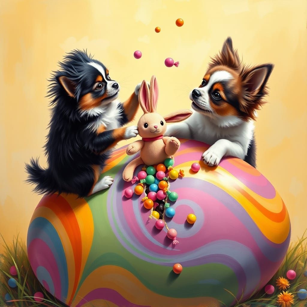 Playful Pups Wrestle Over Easter Egg
