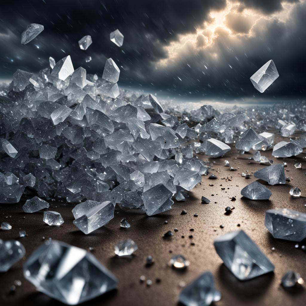 Crystals Fall from Stormy Sky with Lightning
