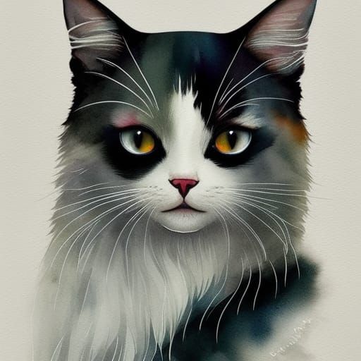 Minimalist Cat in Heart Digital Illustration