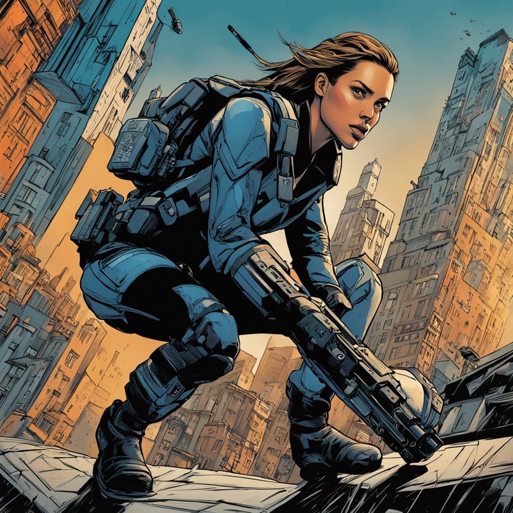 Action-Packed Super-Soldier in High-Contrast Comic Book Styl...