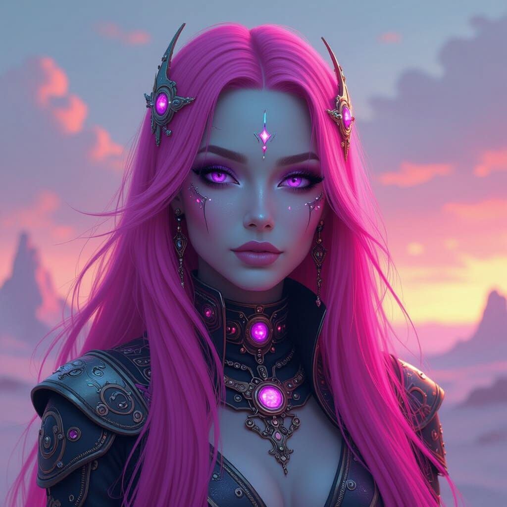 Regal Alien Woman with Neon Pink Hair