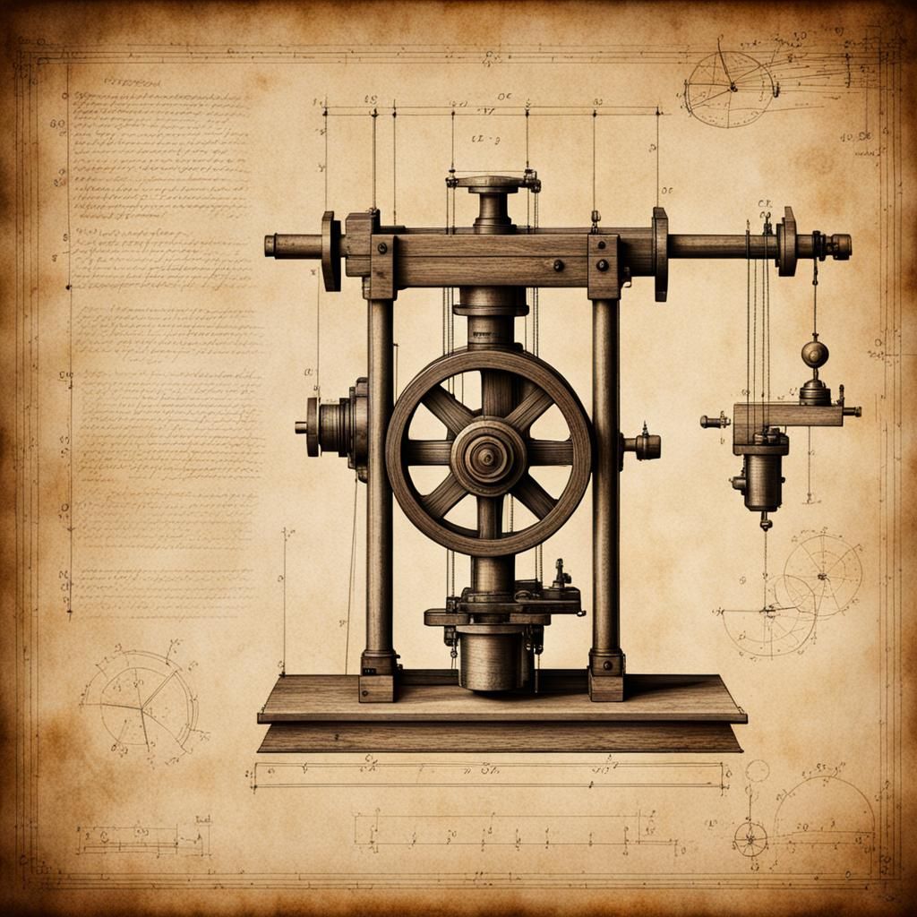 Antique Blueprint of a Pulley System