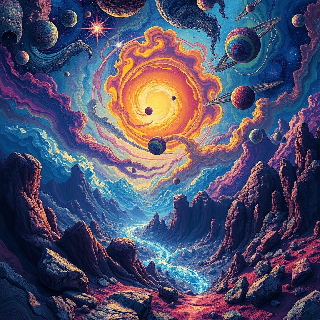 Cosmic Landscape Inspired by Lyrical Brushstrokes