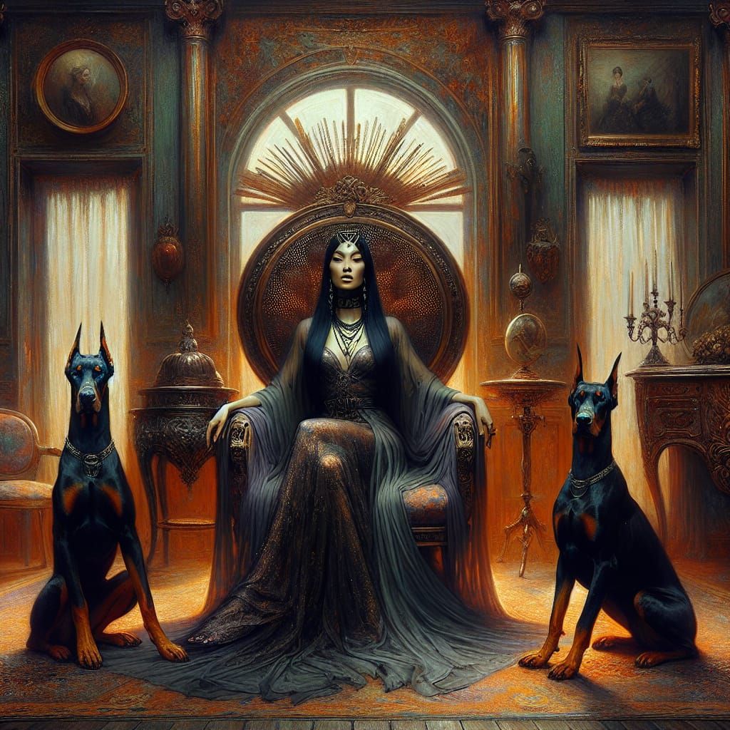 Goddess of Mystery in Opulent Salon, Oil Painting