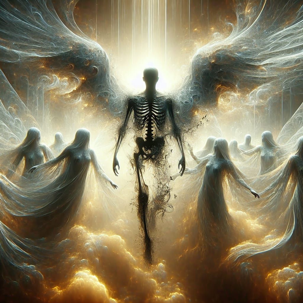 Shadowy Sentinel Among Angels, a Digital Matte Painting