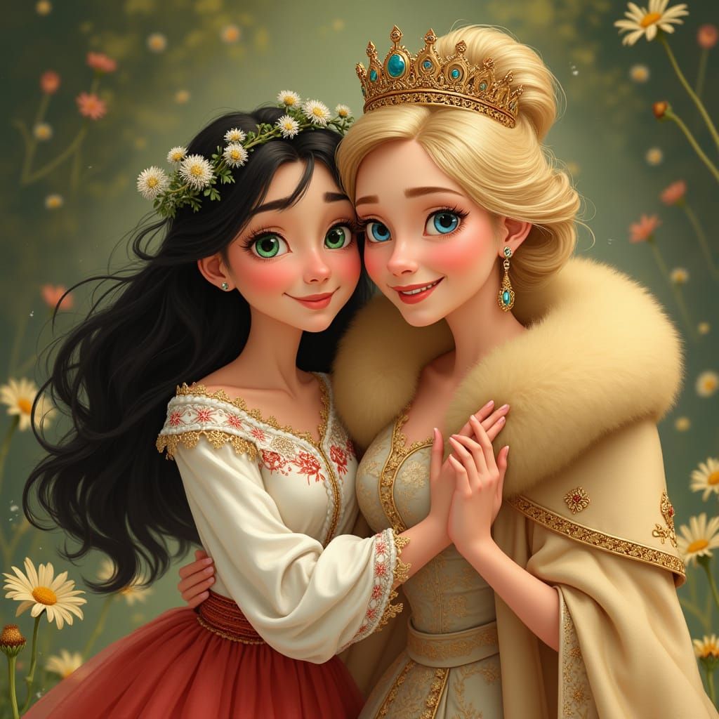 Empress Hugs Girl with Dandelion Wreath