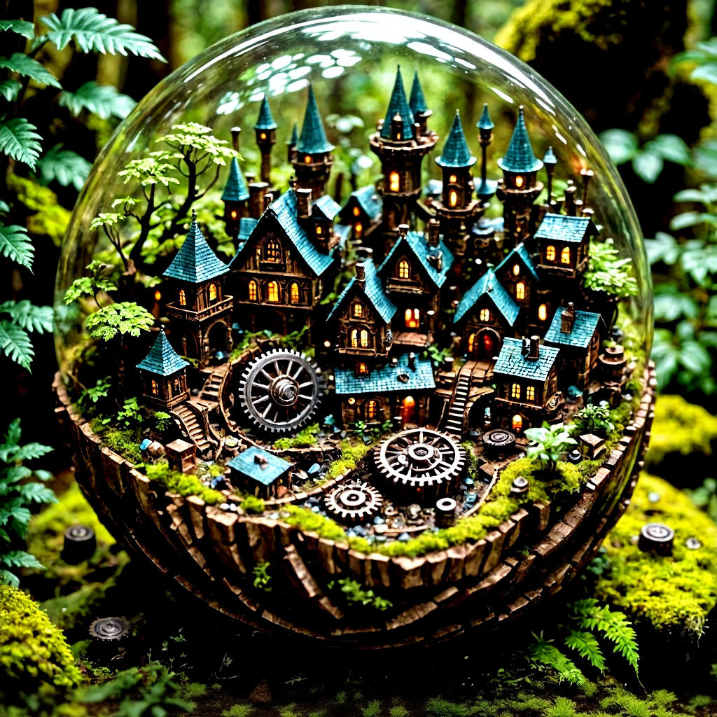 Steampunk City Inside Geode in Macro Photography