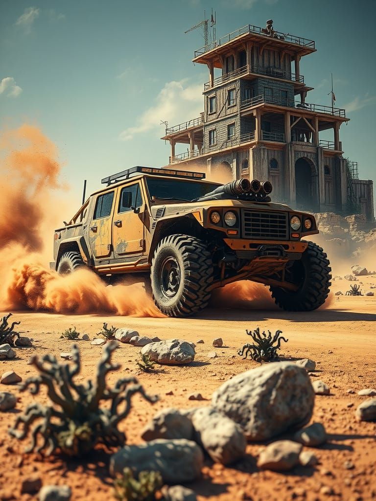 Gritty Post-Apocalyptic Car Screeches Through Desert Landsca...