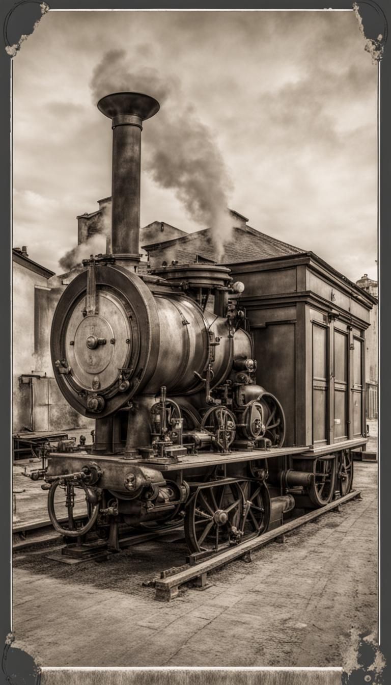 Antique Denis Papin Steam Engine Illustration