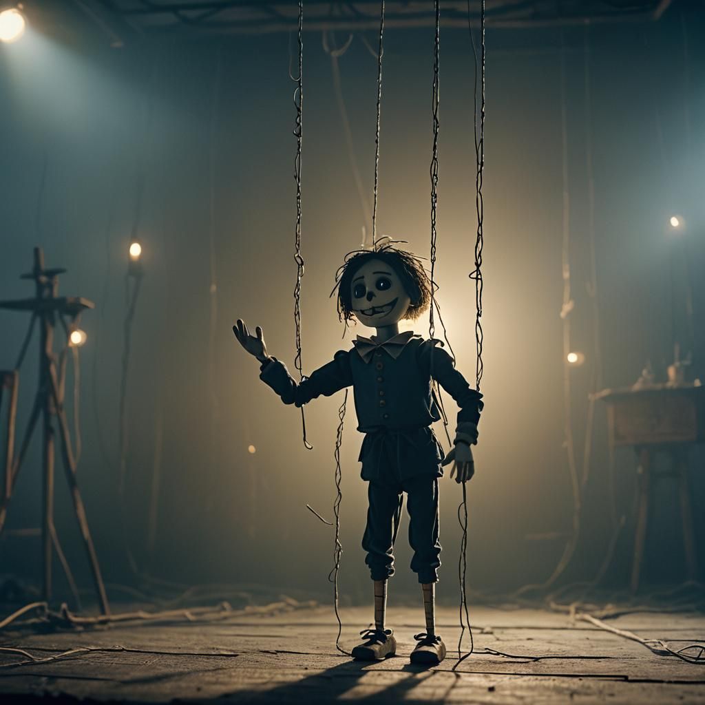 Eerie Marionette Puppet on Abandoned Stage