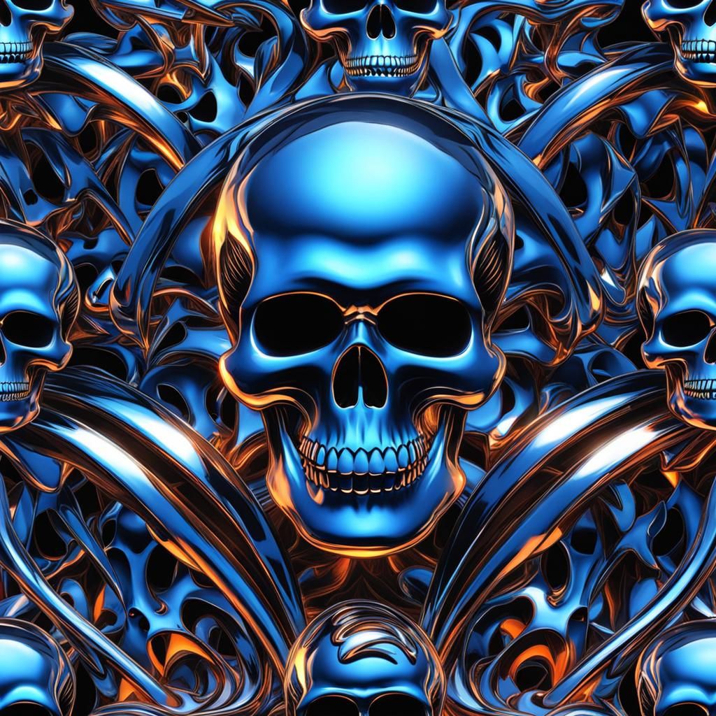 Chrome Skull Ablaze in Blue Fire